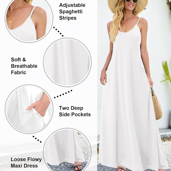 Plus Size Womens Maxi Dress Sleeveless Pockets Summer Casual Long Dress - Picture 3 of 5